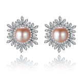 Freshwater Pearl Stud Earrings 925 Sterling Silver Snowflake Earrings