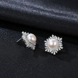 Freshwater Pearl Stud Earrings 925 Sterling Silver Snowflake Earrings