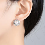 Freshwater Pearl Stud Earrings 925 Sterling Silver Snowflake Earrings