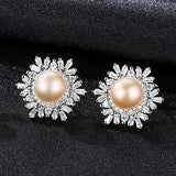 Freshwater Pearl Stud Earrings 925 Sterling Silver Snowflake Earrings