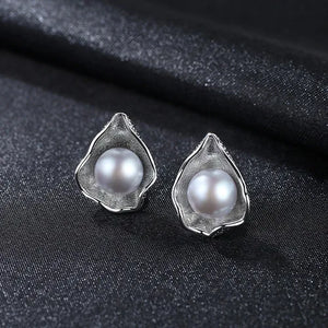 Grey Sheel Pearl Stud Earrings 925 Sterling Silver Retro Fine Jewelry