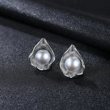 Grey Sheel Pearl Stud Earrings 925 Sterling Silver Retro Fine Jewelry