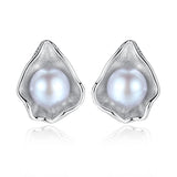 Grey Sheel Pearl Stud Earrings 925 Sterling Silver Retro Fine Jewelry
