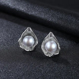 Grey Sheel Pearl Stud Earrings 925 Sterling Silver Retro Fine Jewelry