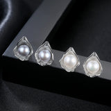 Grey Sheel Pearl Stud Earrings 925 Sterling Silver Retro Fine Jewelry