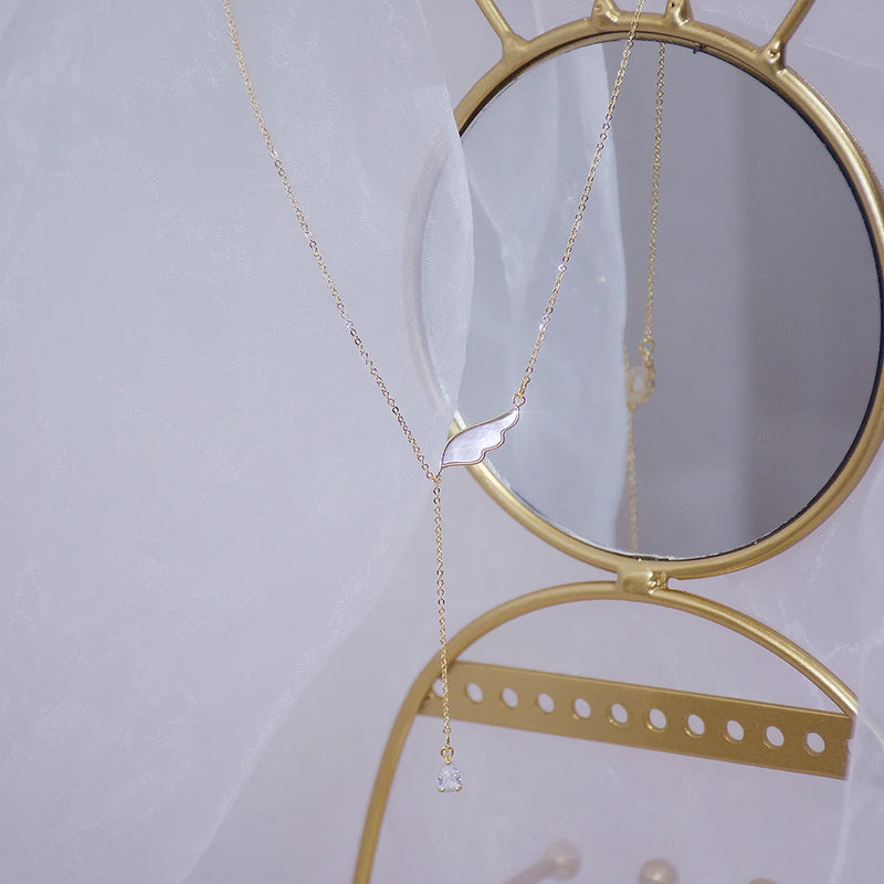 Shell Angel Wing Necklace 14K Copper Plated Zircon Clavicle Kolye