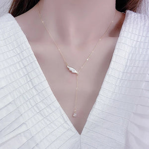 Shell Angel Wing Necklace 14K Copper Plated Zircon Clavicle Kolye