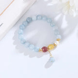 Aquamarine Freshwater Pearl Rutilated Crystal Bracelet