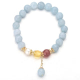 Aquamarine Freshwater Pearl Rutilated Crystal Bracelet