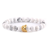 Natural Stone Beads Couple Bracelet Set CZ King Queen Crown Charm Women Yoga