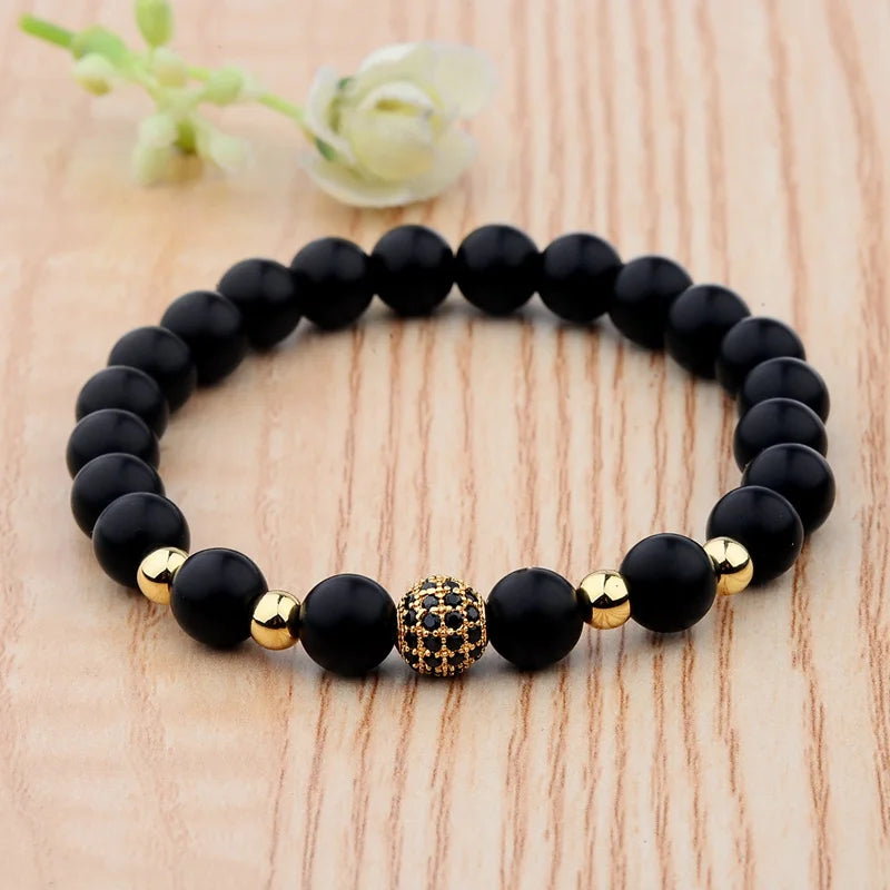 Natural Stone Bracelet Yoga Jewelry CZ Ball Matte Charms Beads Bracel