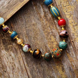 Natural Stone Charm Statement Necklace Beaded Ethnic Short Chokers