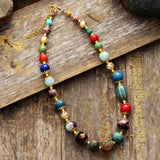 Natural Stone Charm Statement Necklace Beaded Ethnic Short Chokers