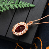 925 Silver Necklace with Ruby Zircon Oval Pendant for Women Wedding