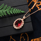 925 Silver Necklace with Ruby Zircon Oval Pendant for Women Wedding