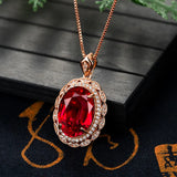 925 Silver Necklace with Ruby Zircon Oval Pendant for Women Wedding
