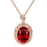 925 Silver Necklace with Ruby Zircon Oval Pendant for Women Wedding