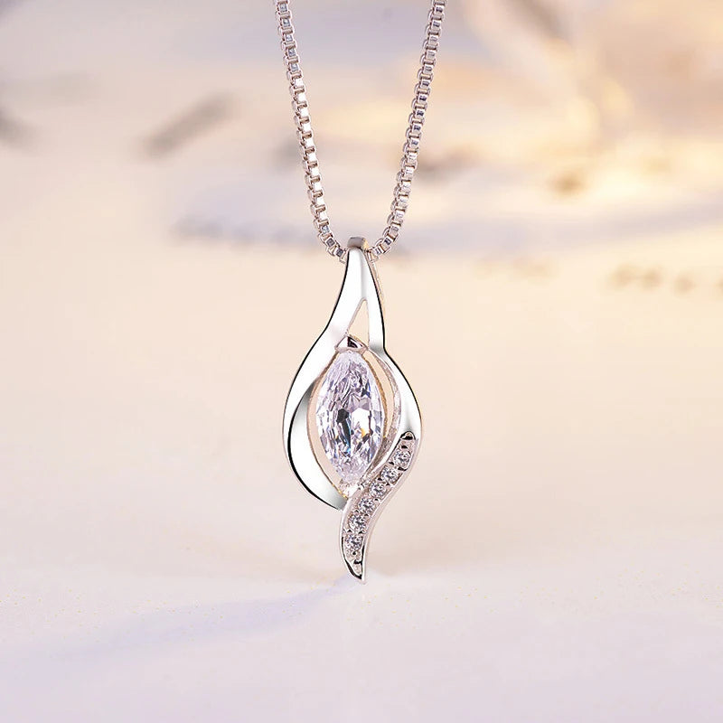 925 Silver Necklace with Zircon Gemstone Pendant for Women