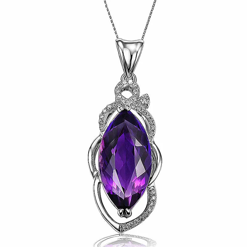 Amethyst Zircon Necklace Pendant 925 Silver Women's Jewelry