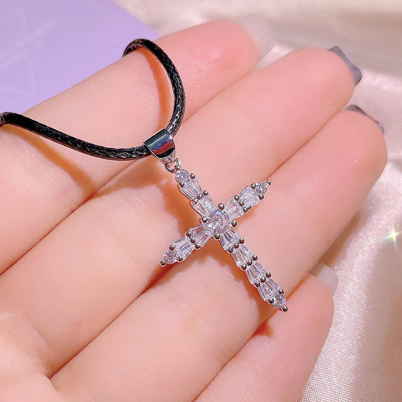 Zircon Cross Necklace Women's Sweater Chain Party Jewelry Pendant Necklace