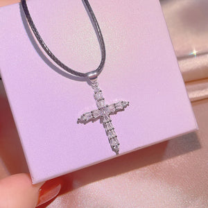 Zircon Cross Necklace Women's Sweater Chain Party Jewelry Pendant Necklace
