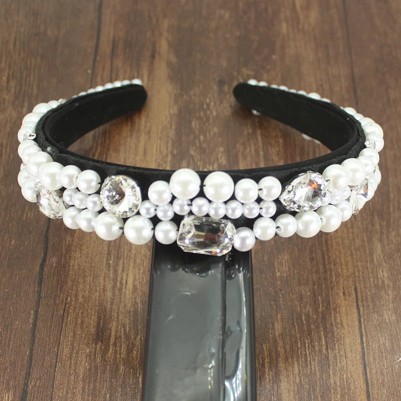 Baroque Pearl Crystal Large Headband Hair Accessories for Women