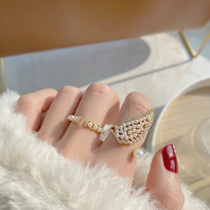Zircon Pearl Wings Open Ring Bridal Jewelry Dating
