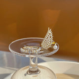 Zircon Pearl Wings Open Ring Bridal Jewelry Dating