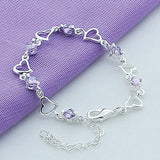 Silver 925 Purple Crystal Charm Bracelet Women's Jewelry