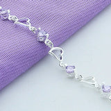 Silver 925 Purple Crystal Charm Bracelet Women's Jewelry