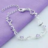 Silver 925 Purple Crystal Charm Bracelet Women's Jewelry