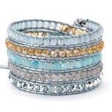 Semi Precious Stone Crystal Leather Wrap Bracelet