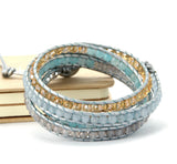 Semi Precious Stone Crystal Leather Wrap Bracelet