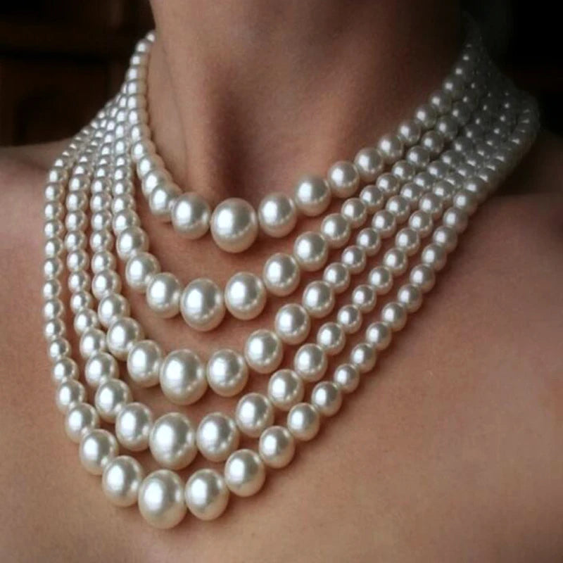 Women Choker Multi-layered Tassels Pearls Necklace