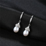 Noble Bridal Pearl Earrings 925 Sterling Silver Zircon Wedding Jewelry