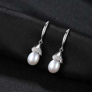 Noble Bridal Pearl Earrings 925 Sterling Silver Zircon Wedding Jewelry