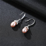 Noble Bridal Pearl Earrings 925 Sterling Silver Zircon Wedding Jewelry