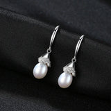 Noble Bridal Pearl Earrings 925 Sterling Silver Zircon Wedding Jewelry