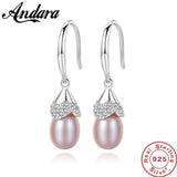 Noble Bridal Pearl Earrings 925 Sterling Silver Zircon Wedding Jewelry