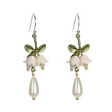 Orange Lily Of The Valley Earrings Vintage Pearl Plant Flower Earring Party Gift