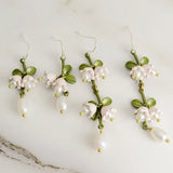 Orange Lily Of The Valley Earrings Vintage Pearl Plant Flower Earring Party Gift