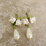 Orange Lily Of The Valley Earrings Vintage Pearl Plant Flower Earring Party Gift
