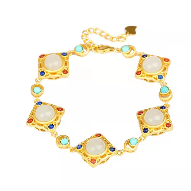18k Jade Gemstone Bracelet for Women Party Wedding High Jewelry