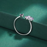 Amethyst Flower Diamond Couple Ring Sterling Silver Engagement Gift