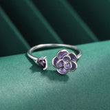 Amethyst Flower Diamond Couple Ring Sterling Silver Engagement Gift