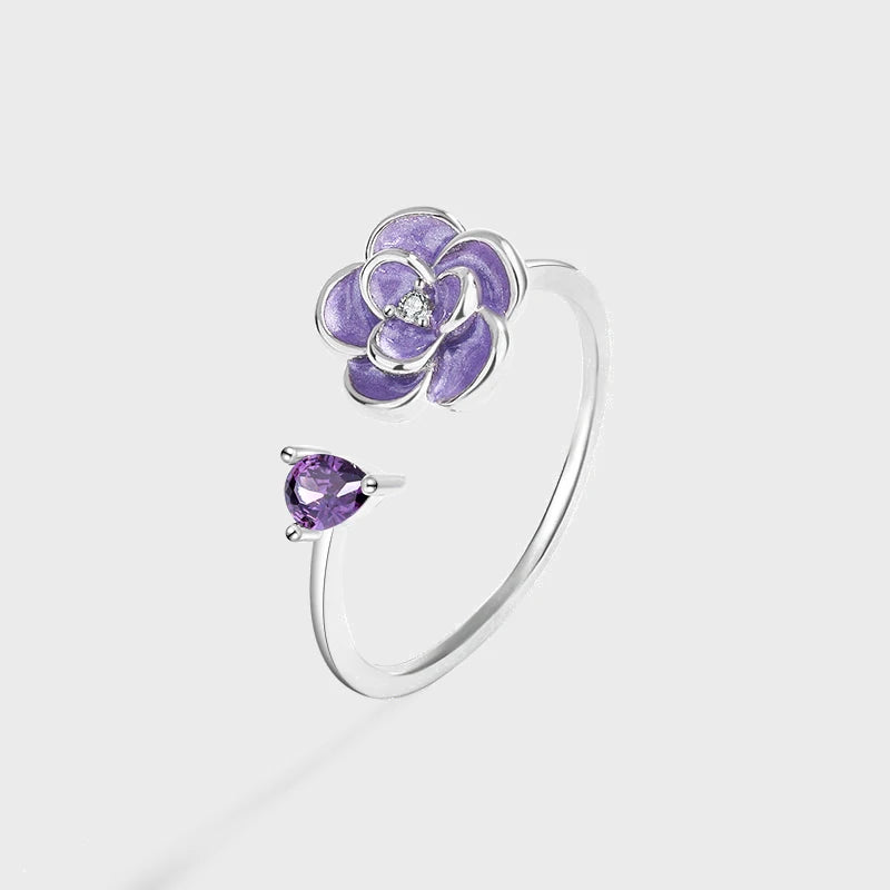Amethyst Flower Diamond Couple Ring Sterling Silver Engagement Gift