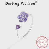 Amethyst Flower Diamond Couple Ring Sterling Silver Engagement Gift