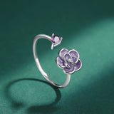 Amethyst Flower Diamond Couple Ring Sterling Silver Engagement Gift