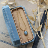 Aquamarine Pendant Necklace 18K Plated Steel Choker Jewelry