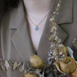 Aquamarine Pendant Necklace 18K Plated Steel Choker Jewelry